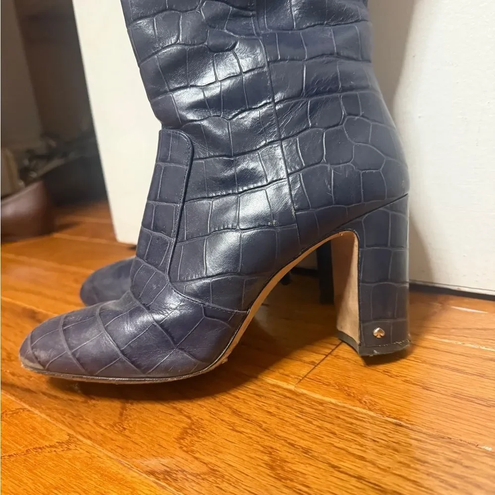 Kate Spade Black Croc-Embossed Over the Knee Boots